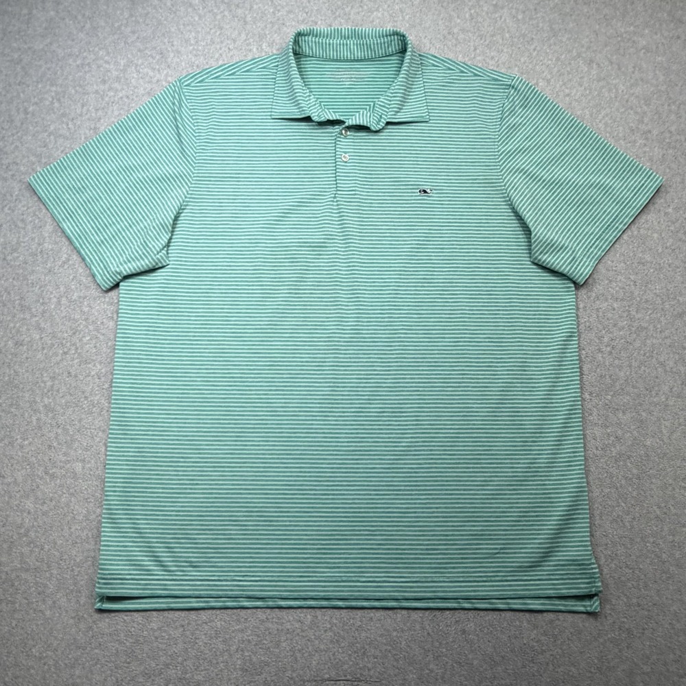 Vineyard Vines OTG Sankaty Polo Shirt Mens XL Green Stripe Golf Performance